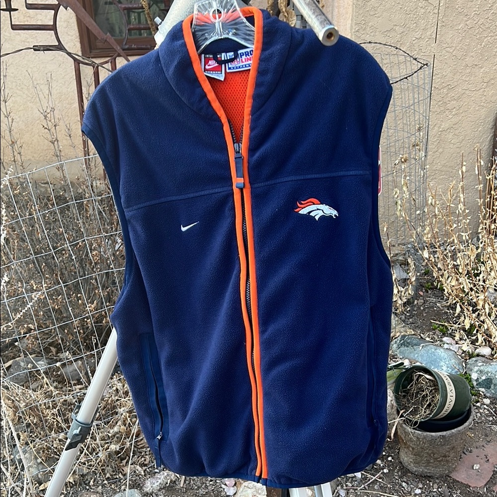 NFL Pro Line Broncos Blue and Orange Fleece Vest